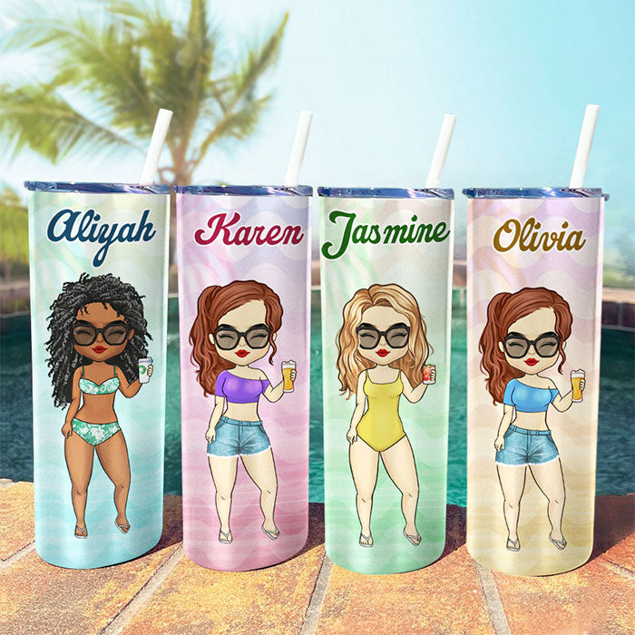 Wavy Lines Pattern For Summer - Personalized Skinny Tumbler - Gift For Bestie