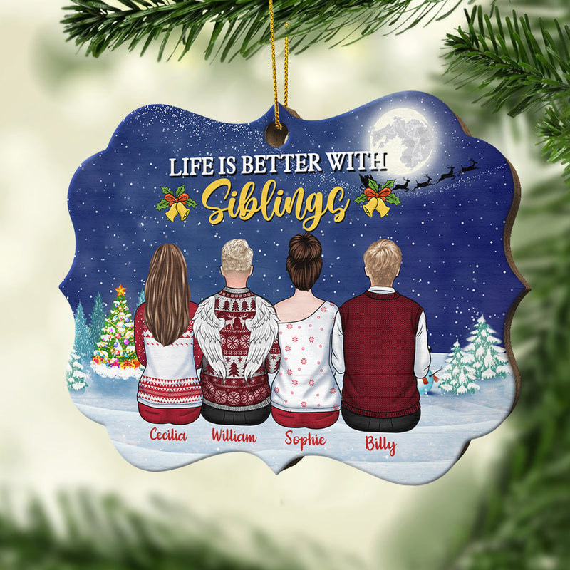 Life Is Better With Family - Personalized Custom Benelux Shaped Wood Christmas Ornament