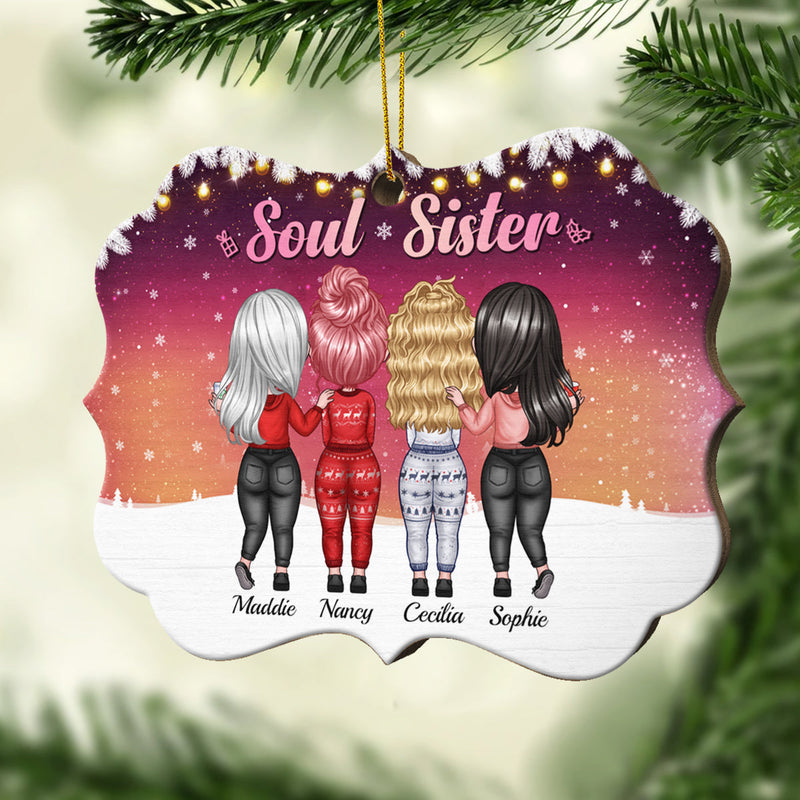 Not Sisters By Blood But Sisters By Heart - Personalized Custom Benelux Shaped Wood Christmas Ornament