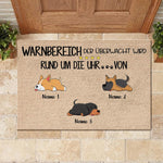 Warnbereich, der von den Hunden rund um die Uhr überwacht wird German - Funny Personalized Dog Decorative Mat