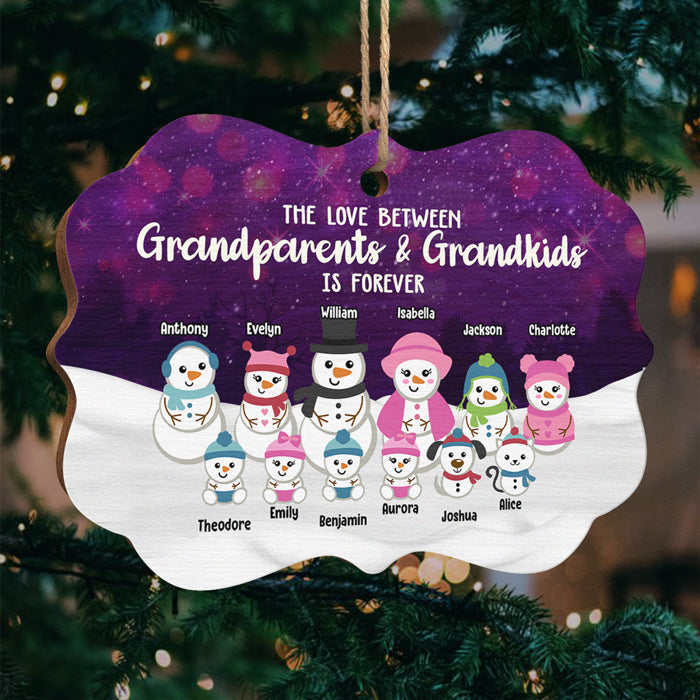 The Love Between Grandparents & Grandchildren Snowman - Personalized Custom Benelux Shaped Wood Christmas Ornament - Gift For Grandparents, Christmas Gift
