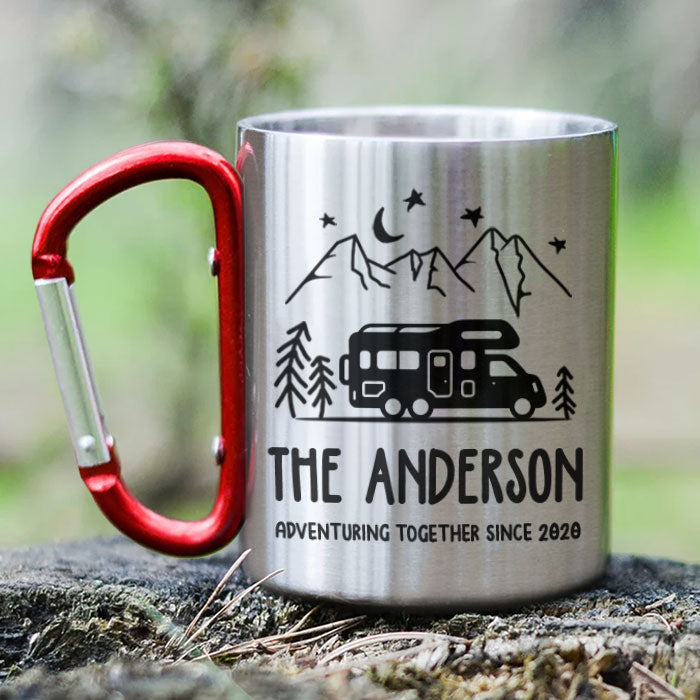Adventuring Together - Personalized Carabiner Camping Mug - Gift For Camping Lovers