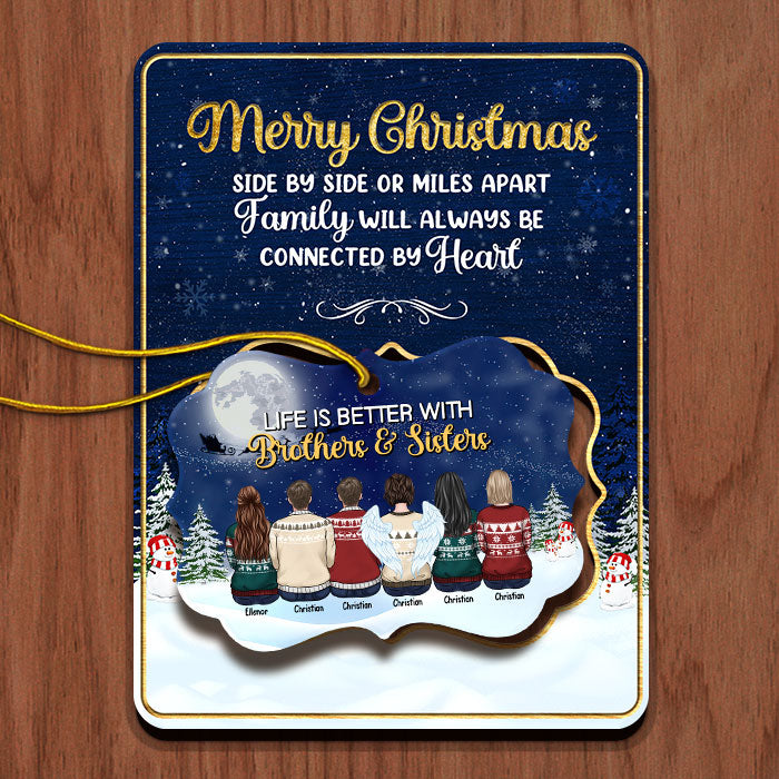 Family Will Be Connected By Heart - Personalized Custom Christmas Wooden Card With Pop Out Ornament - Gift For Family, Christmas Gift