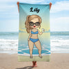 Couple Chibi Summer Vacation - Personalized Beach Towel - Gift For Couples, Husband & Wife