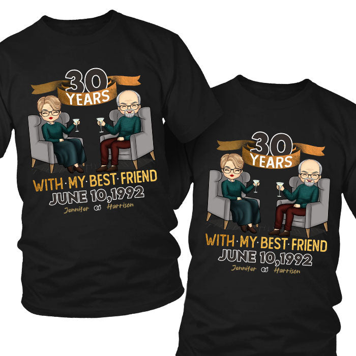 Many Years With My Best Friend - Personalized Matching Couple T-Shirt - Gift For Couple, Husband Wife, Anniversary, Engagement, Wedding, Marriage Gift
