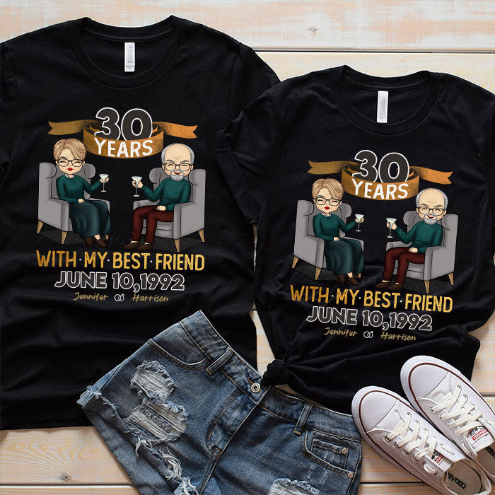 Many Years With My Best Friend - Personalized Matching Couple T-Shirt - Gift For Couple, Husband Wife, Anniversary, Engagement, Wedding, Marriage Gift