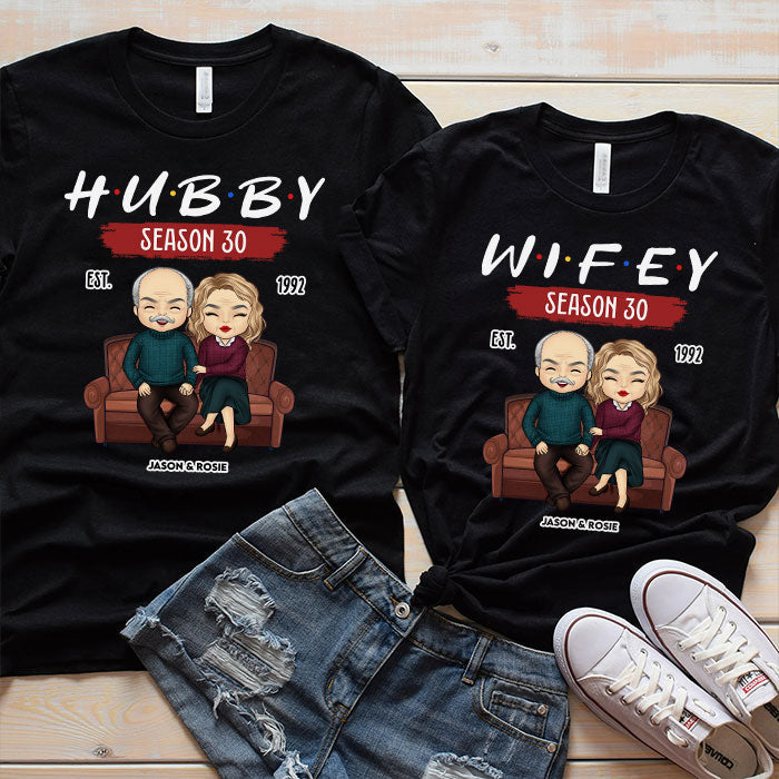 Hubby & Wifey Since Then - Personalized Matching Couple T-Shirt - Gift For Couple, Husband Wife, Anniversary, Engagement, Wedding, Marriage Gift