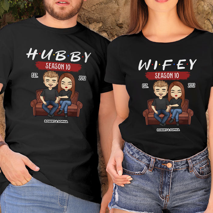 Hubby & Wifey Since Then - Personalized Matching Couple T-Shirt - Gift For Couple, Husband Wife, Anniversary, Engagement, Wedding, Marriage Gift