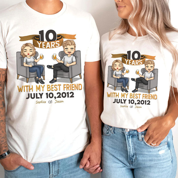 Many Years With My Best Friend - Personalized Matching Couple T-Shirt - Gift For Couple, Husband Wife, Anniversary, Engagement, Wedding, Marriage Gift
