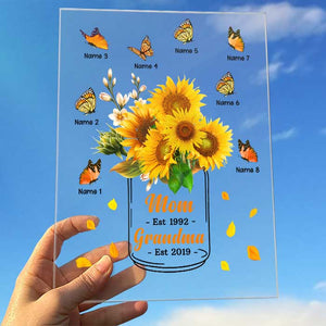 Sunflower Grandma Mom Loves Butterfly Kids  - Gift For Mom, Grandma - Personalized Acrylic Plaque
