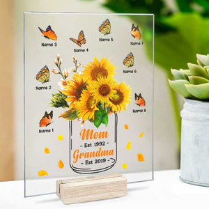 Sunflower Grandma Mom Loves Butterfly Kids  - Gift For Mom, Grandma - Personalized Acrylic Plaque