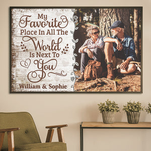 Affiche photo horizontale personnalisée - Cadeaux d'anniversaire de mariage personnalisés pour mari et femme, lui et elle - Mon endroit préféré est à côté de toi