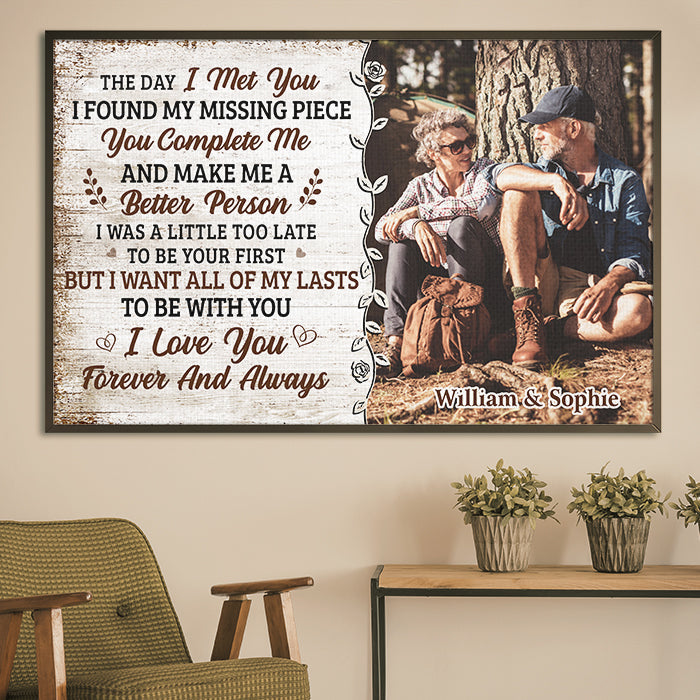 You Complete Me And Make Me A Better Person - Upload Image, Gift For Couples - Personalized Horizontal Poster