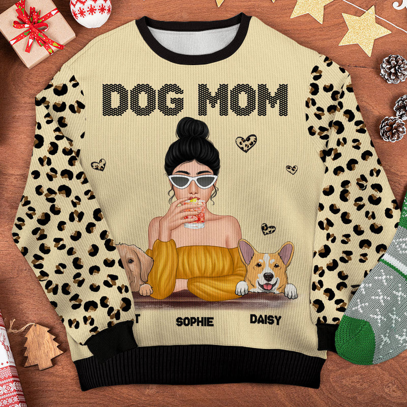 I'm A Happy Dog Mom - Personalized Custom Unisex Ugly Christmas Sweatshirt, Wool Sweatshirt, All-Over-Print Sweatshirt - Gift For Dog Lovers, Pet Lovers, Christmas Gift