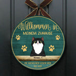 Willkommen In Meinem Zuhause - Lustiges Personalisiertes Katzentürschild, Funny Personalized Cat Door Sign German