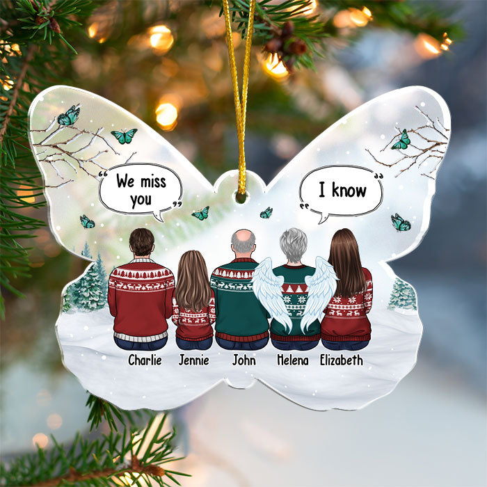 Miss You More Than Anything - Memorial Personalized Custom Ornament - Acrylic Butterfly Shaped - Sympathy Gift, Christmas Gift For Family Members