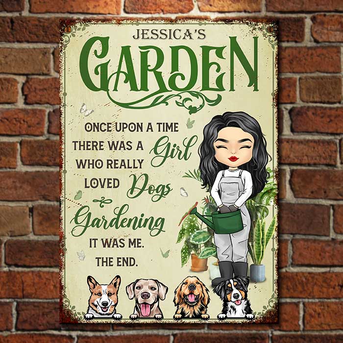 A Girl Who Loves Dog & Gardening - Personalized Metal Sign - Gift For Gardening Lovers