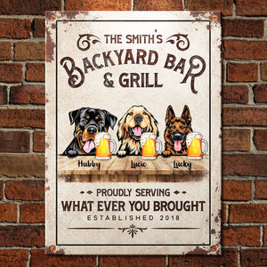 Family Backyard Bar & Grill - Funny Personalized Dog Metal Sign.