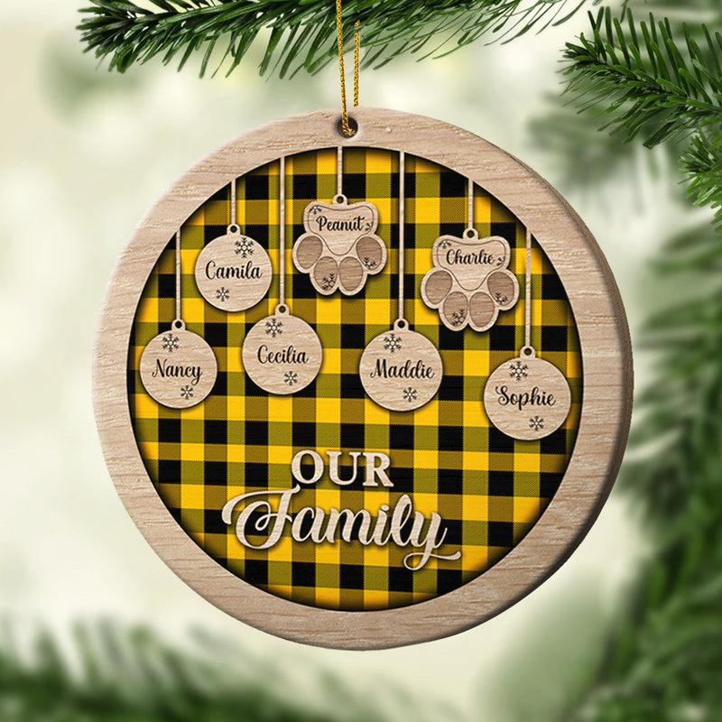 Happy Christmas With Our Family - Personalized Custom Round Shaped Wood Christmas Ornament