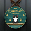 Bienvenido A Mi Casa - Letrero de puerta de gato personalizado y divertido, Funny Personalized Cat Door Sign Spanish