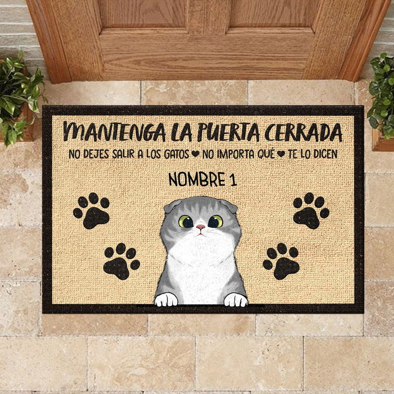 Mantenga La Puerta Cerrada Spanish - Funny Personalized Cat Decorative Mat (WT)