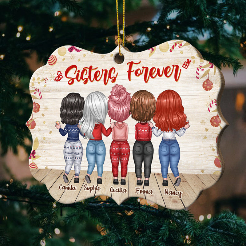 Sisters Forever, Never Apart - Maybe In Distance But Never At Heart  - Personalized Custom Benelux Shaped Wood Christmas Ornament