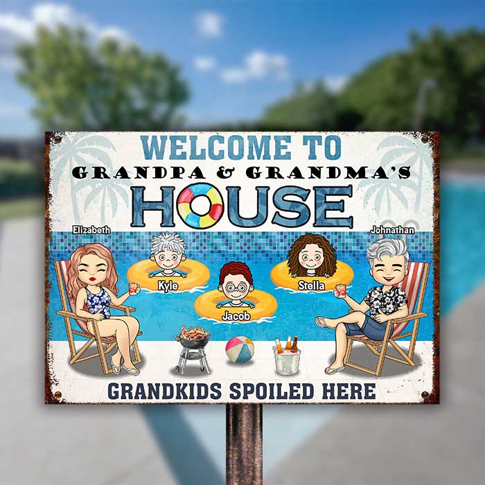 Welcome to Grandma Grandpa House - Personalized Metal Sign - Gift For Couples, Husband Wife