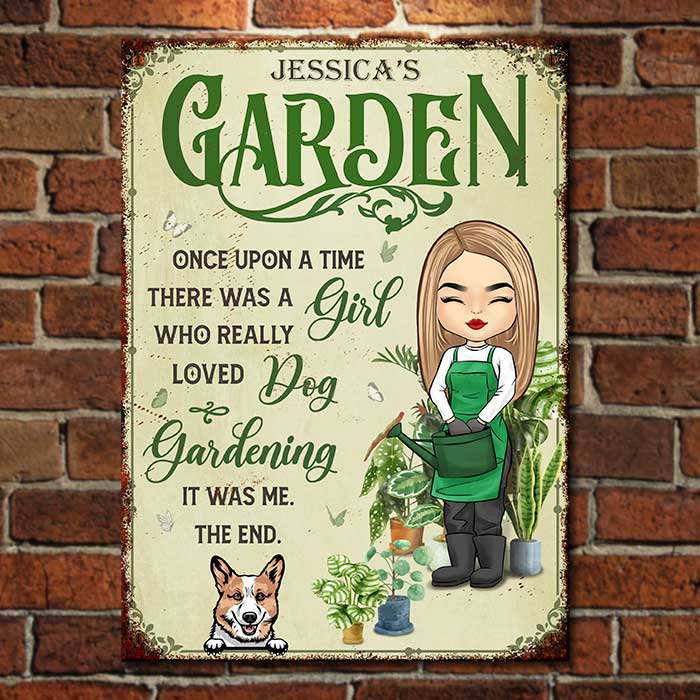 A Girl Who Loves Dog & Gardening - Personalized Metal Sign - Gift For Gardening Lovers