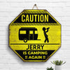 Camping Caution - Personalized Shaped Wood Sign - Gift For Camping Lovers