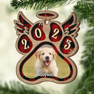 Angel Wings For Our Beloved Pets - Upload Pet Photo - Personalized Custom Paw Shaped Wood Christmas Ornament
