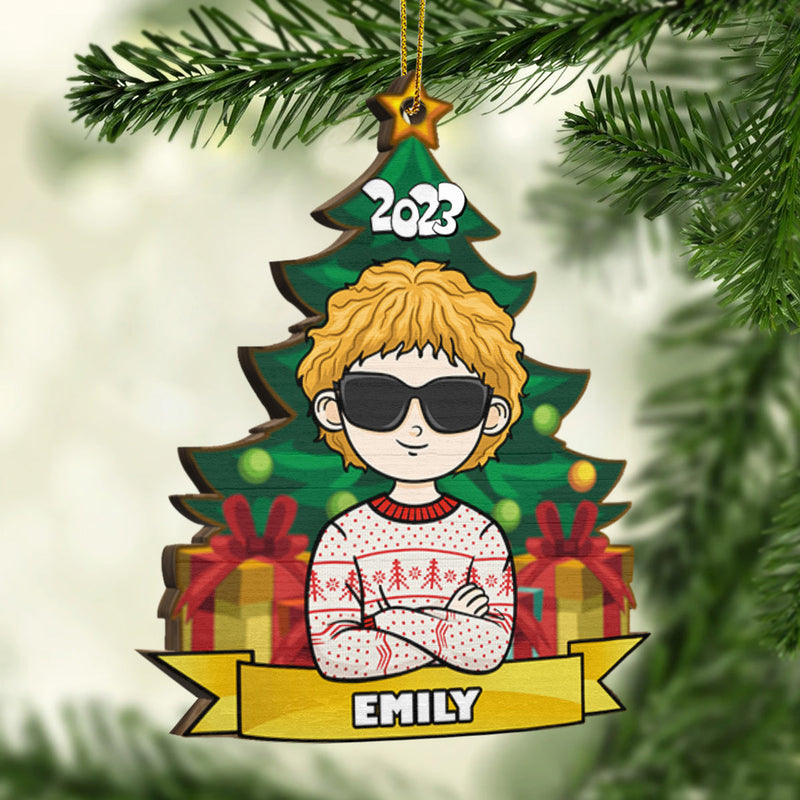Sparkle With Joy And Laughter With Kids - Personalized Custom Pine Tree Shaped Wood Christmas Ornament