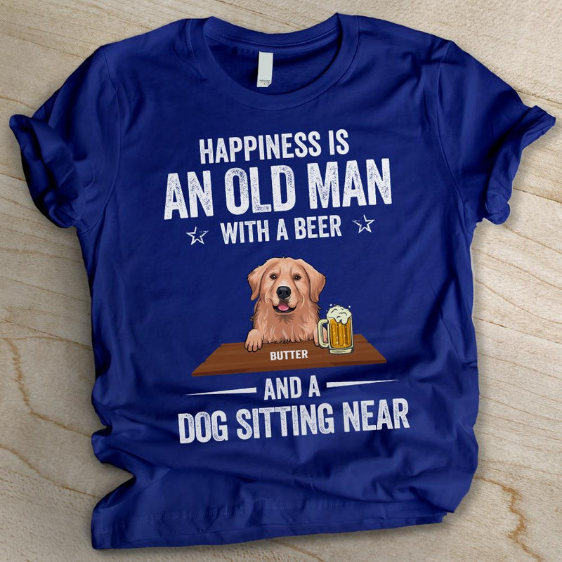 Old man with beer and dog- Personalized Custom Unisex T-shirt