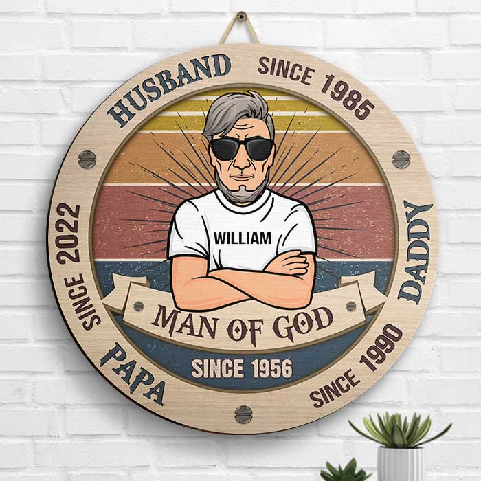 Man Of God - Personalized Shaped Wood Sign - Gift For Dad, Grandpa