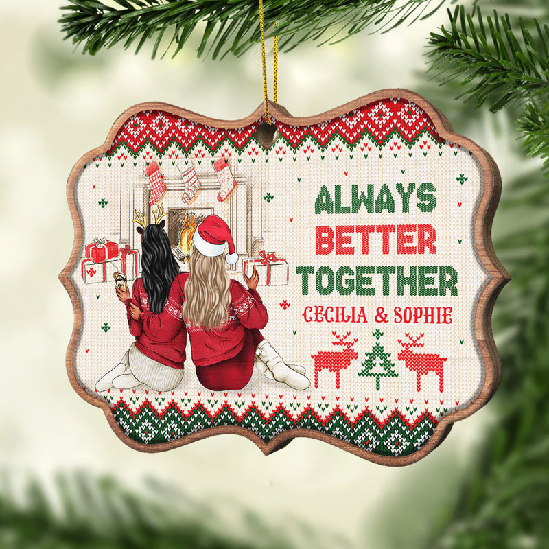 Not Sisters By Blood But Sisters By Heart - Personalized Custom Benelux Shaped Wood Christmas Ornament
