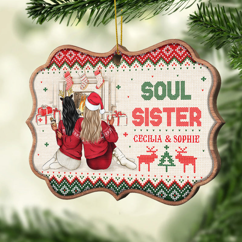 Not Sisters By Blood But Sisters By Heart - Personalized Custom Benelux Shaped Wood Christmas Ornament