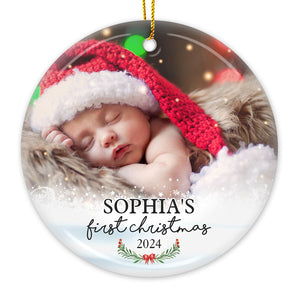 First Christmas - Personalized Custom Round Shaped Ceramic Photo Christmas Ornament - Upload Image, Gift For Family, Christmas Gift