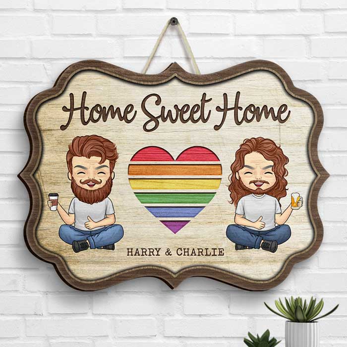 Home Sweet Home In This House - Personalized Shaped Wood Sign - Gift For Couples, Husband Wife