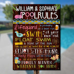 Family Pool Rules - Personalized Metal Sign - Gift For Couples, Husband Wife