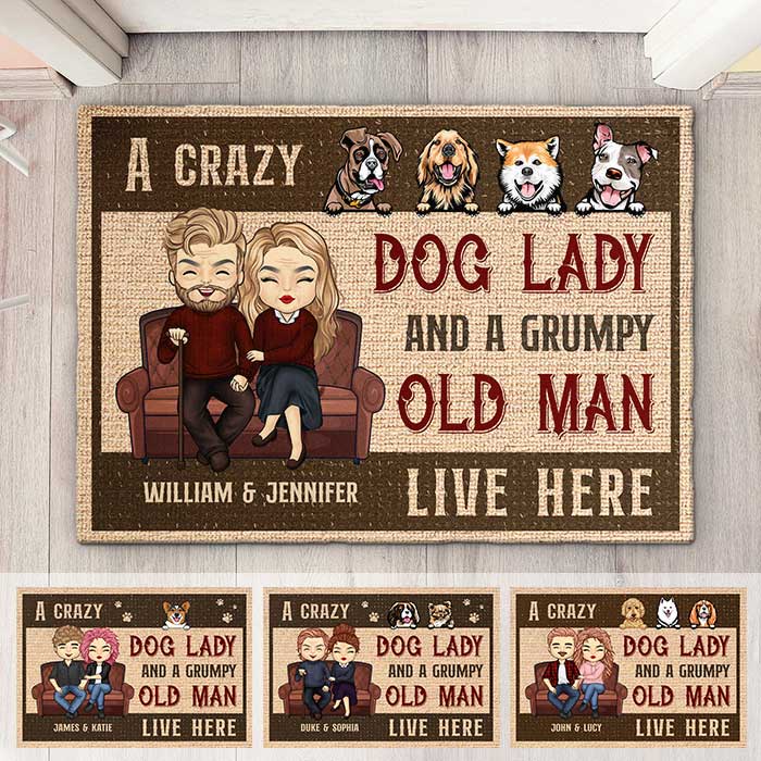 A Crazy Dog Lady & Her Man - Personalized Decorative Mat - Gift For Couples, Gift For Pet Lovers