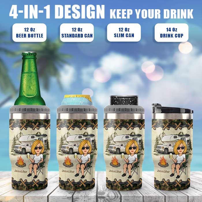 A Woman Who Loves Camping - Personalized Can Cooler - Gift For Camping Lovers