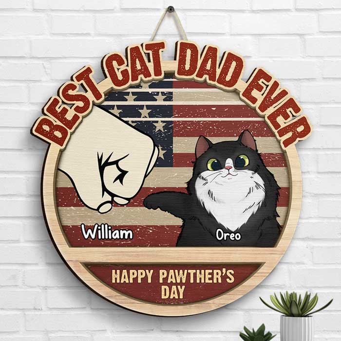 Happy Pawther's Day Cat Dad - Personalized Shaped Wood Sign - Gift For Dad, Gift For Father's Day