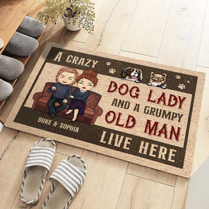 A Crazy Dog Lady & Her Man - Personalized Decorative Mat - Gift For Couples, Gift For Pet Lovers