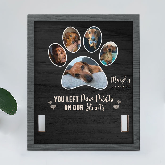 You Left Paw Prints On Our Hearts - Memorial Personalized Custom Pet Loss Sign, Collar Frame - Upload Image, Sympathy Gift, Gift For Pet Owners, Pet Lovers