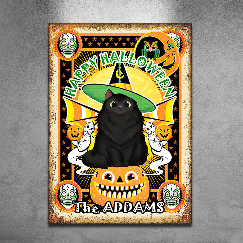 A Wonderful Halloween With Your Cat - Personalized Metal Sign.