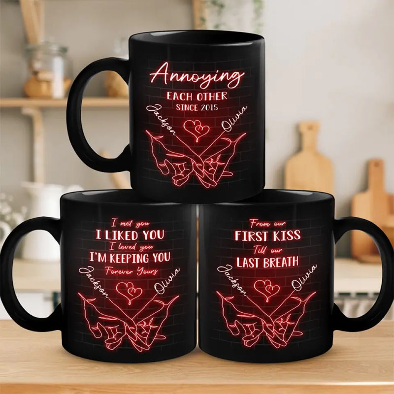 Annoying Each Other Forever - Couple Personalized Custom Black Mug - Gift For Husband Wife, Anniversary