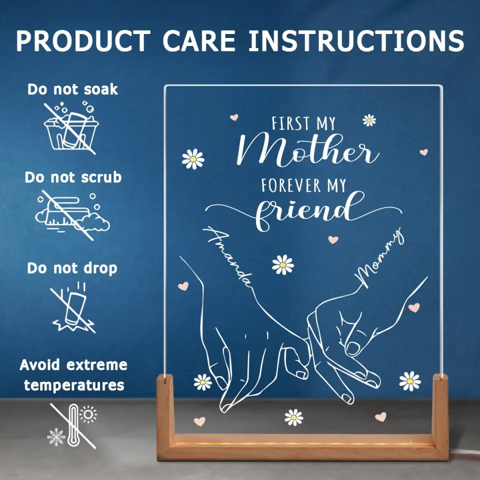 First My Mom Forever My Friend - Family Personalized Custom Shaped 3D LED Walnut Night Light - Mother's Day, Gift For Mom