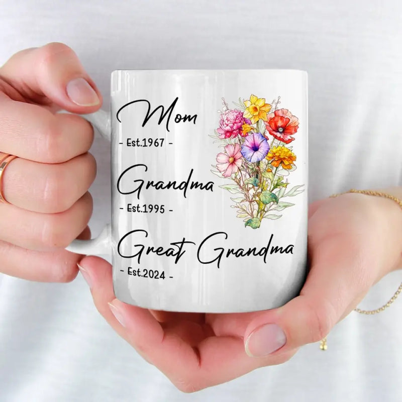 The Most Important Time Is Family Time - Family Personalized Custom Mug - Gift For Mom, Grandma, Great Grandma