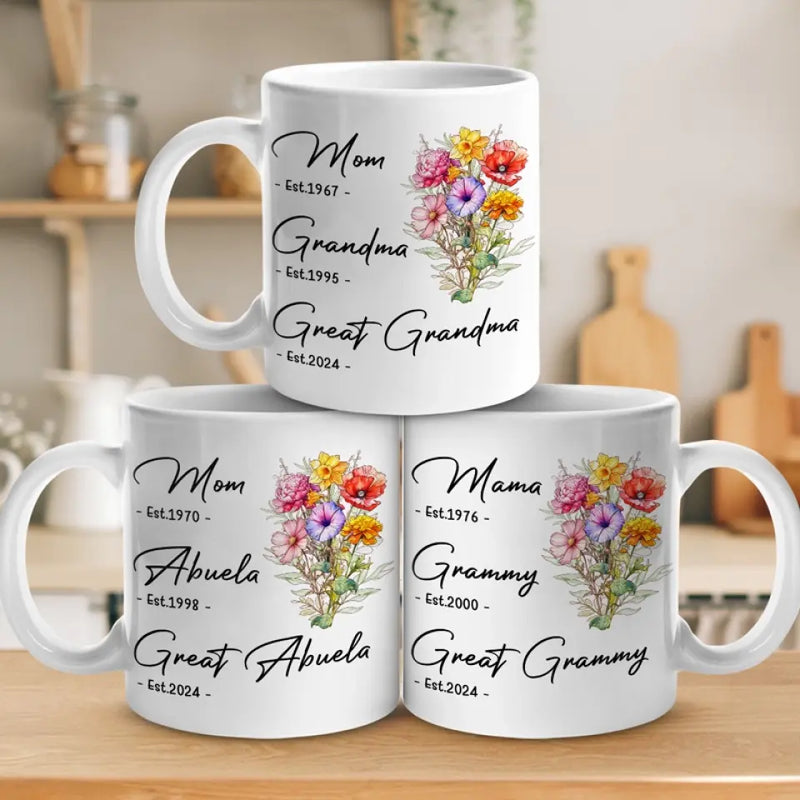 The Most Important Time Is Family Time - Family Personalized Custom Mug - Gift For Mom, Grandma, Great Grandma