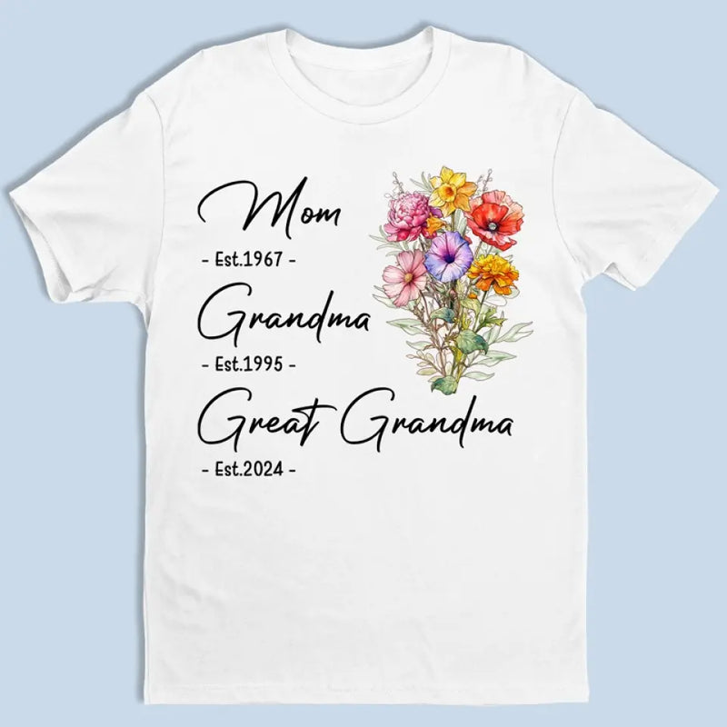 Grandma Bear Flowers - Family Personalized Custom Unisex T-shirt, Hoodie, Sweatshirt - Mother's Day, Gift For Mom, Grandma, Great Grandma
