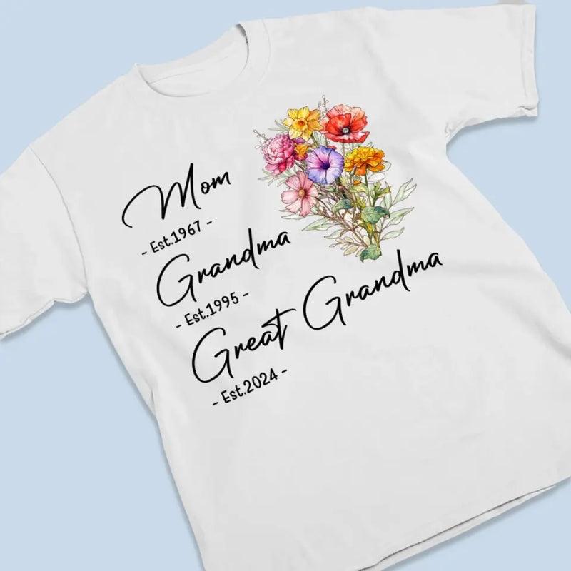 Grandma Bear Flowers - Family Personalized Custom Unisex T-shirt, Hoodie, Sweatshirt - Mother's Day, Gift For Mom, Grandma, Great Grandma